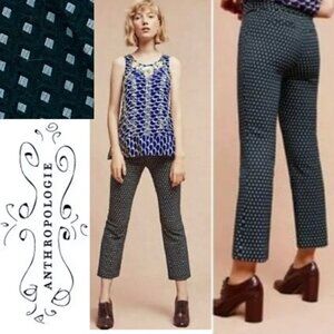 Anthropologie Cartonnier Charlie Crop Flare Pant In Lorie Green Multi Size 8 EUC